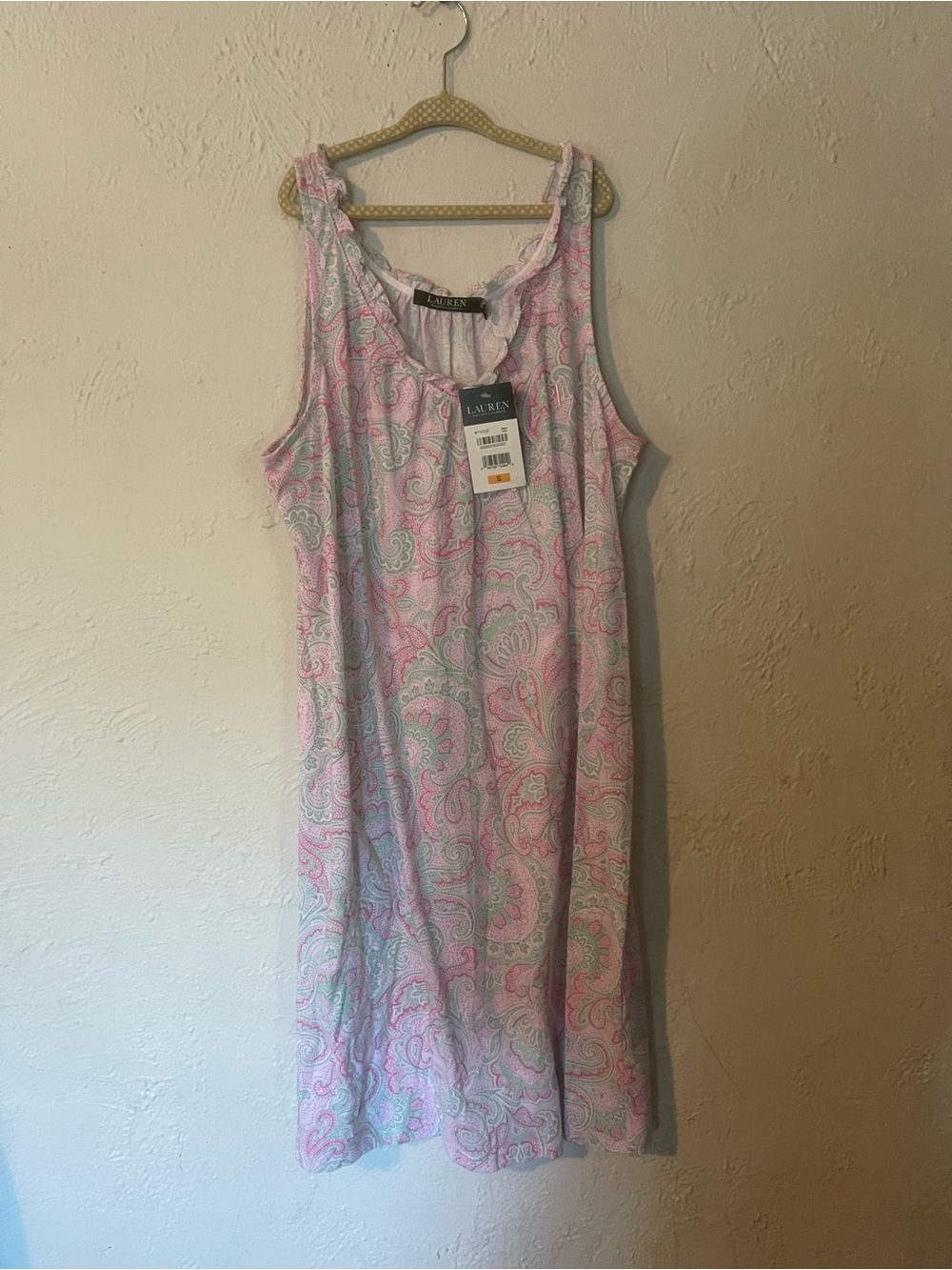 Ralph Lauren Pink and White Paisley Sleeveless Nightgown